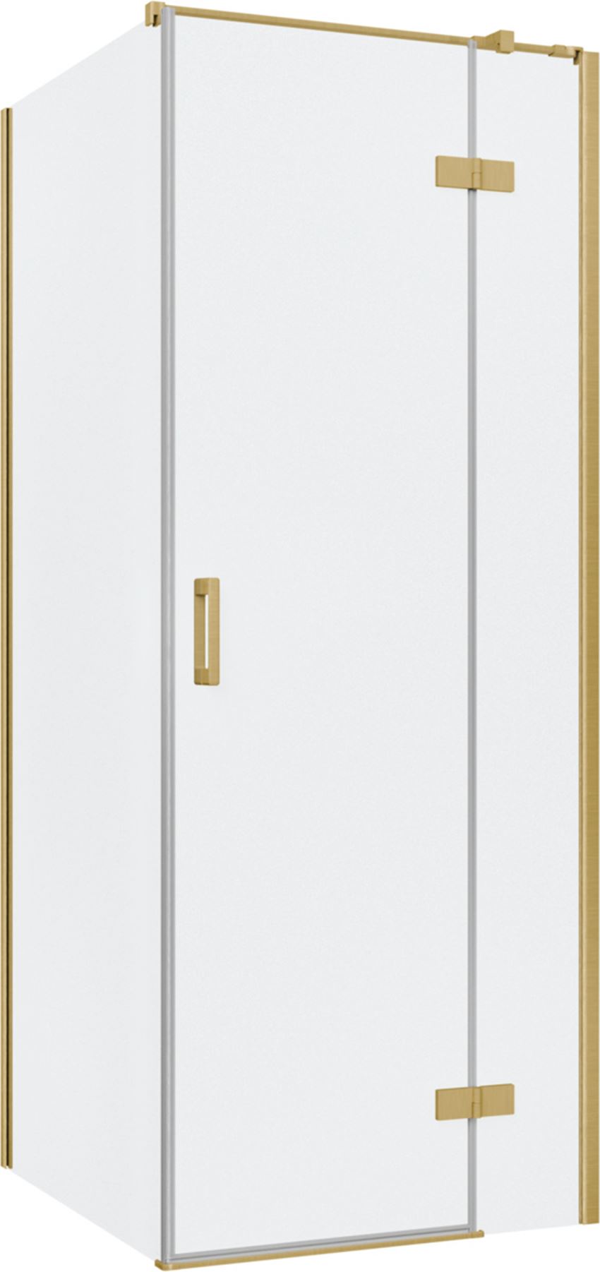 Kabina prysznicowa narożna prawa prostokątna szkło przezroczyste profile złoto szczotkowane 80x90x200 cm IÖ Luvia