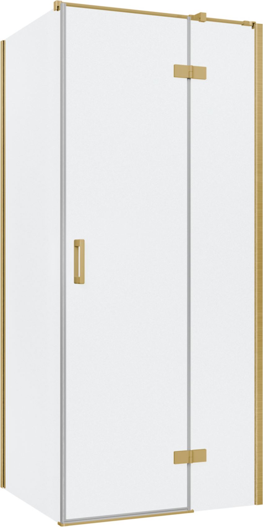 Kabina prysznicowa narożna prawa prostokątna szkło przezroczyste profile złoto szczotkowane 90x80x200 cm IÖ Luvia