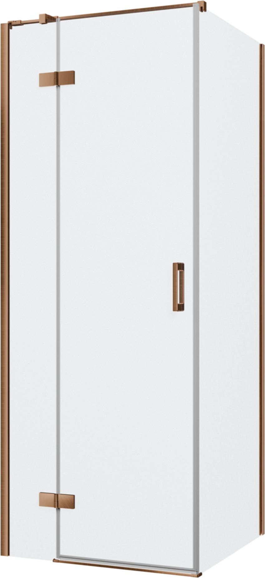 Kabina prysznicowa narożna lewa kwadratowa szkło przezroczyste profile miedź szczotkowana 80x80x200 cm IÖ Luvia