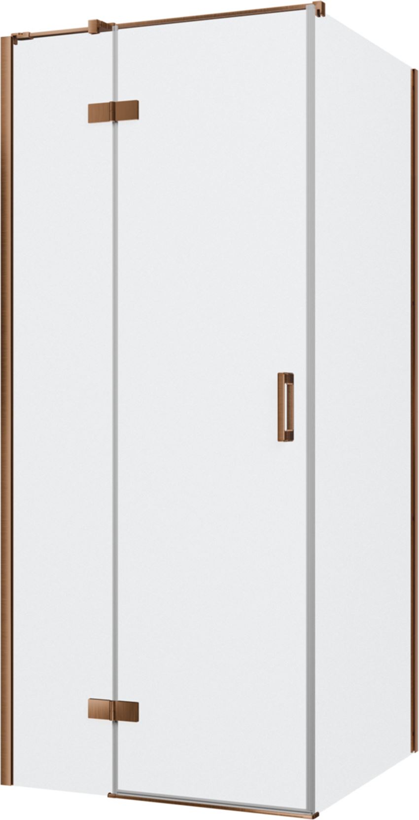 Kabina prysznicowa narożna lewa kwadratowa szkło przezroczyste profile miedź szczotkowana 90x90x200 cm IÖ Luvia