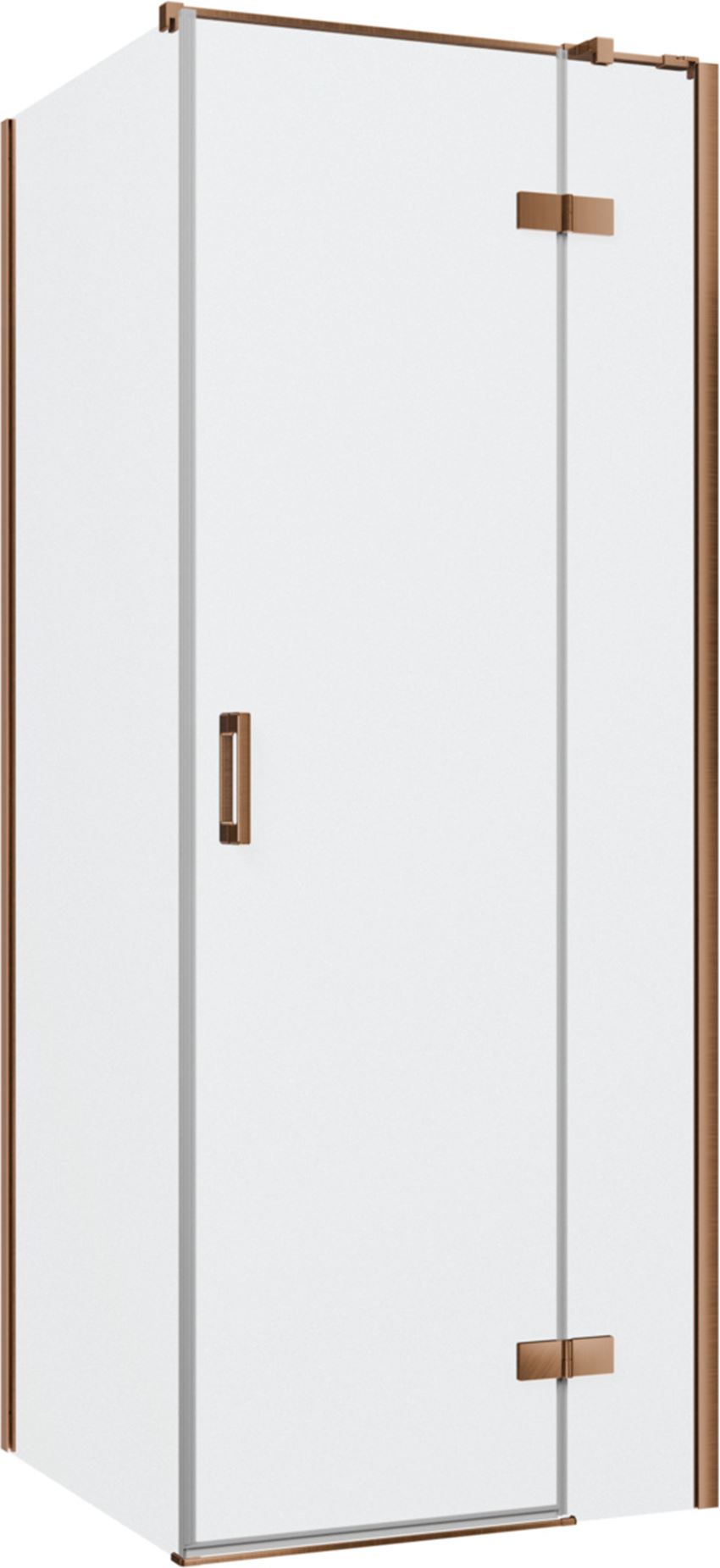 Kabina prysznicowa narożna prawa kwadratowa szkło przezroczyste profile miedź szczotkowana 80x80x200 cm IÖ Luvia