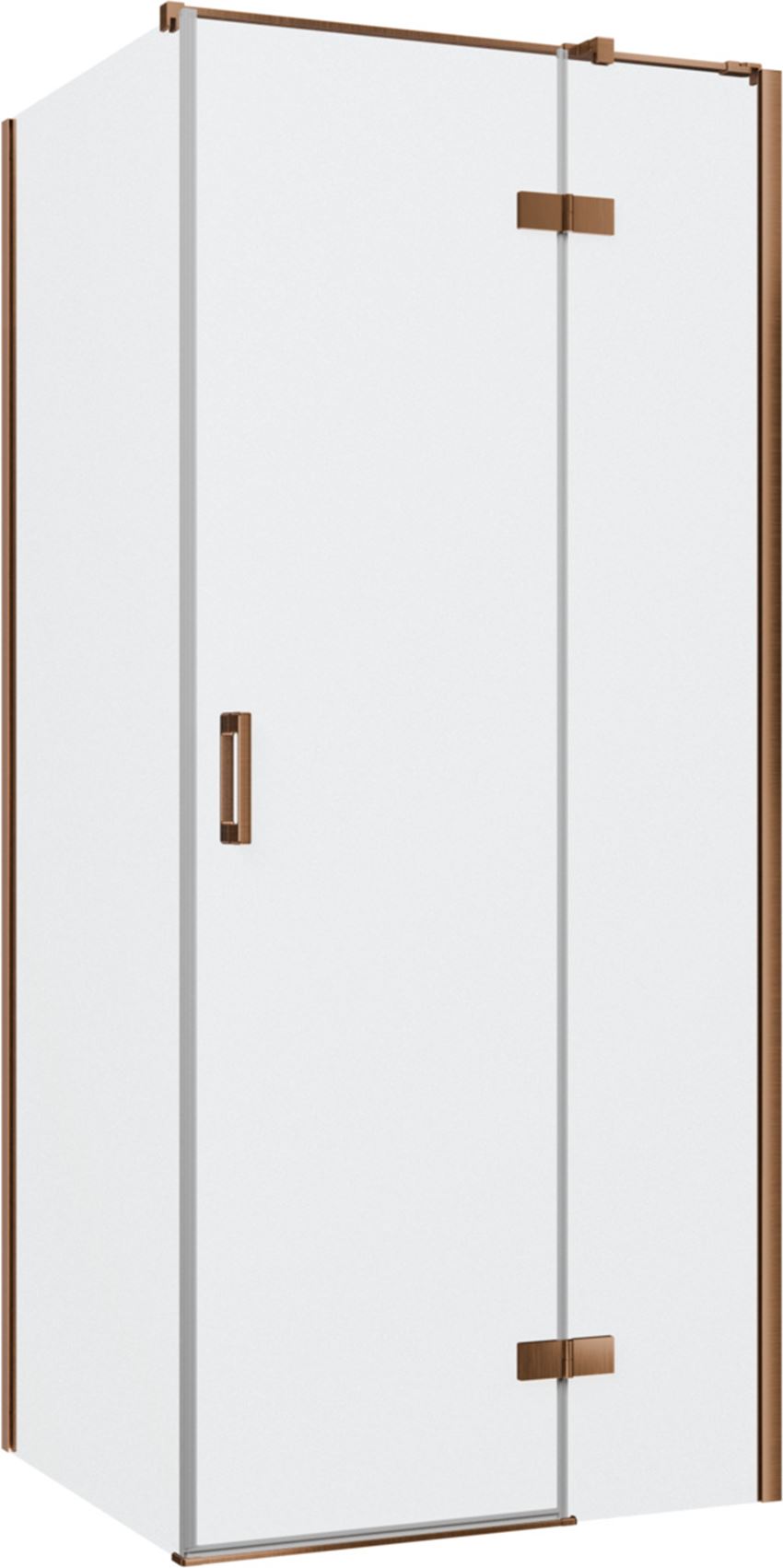 Kabina prysznicowa narożna prawa prostokątna szkło przezroczyste profile miedź szczotkowana 90x80x200 cm IÖ Luvia