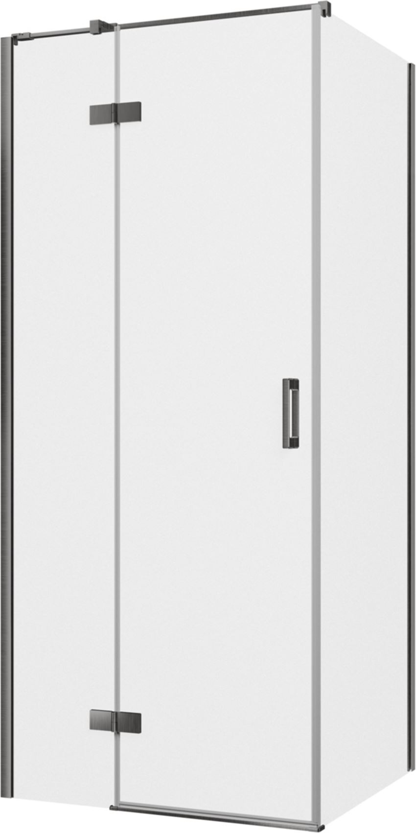 Kabina prysznicowa narożna lewa prostokątna szkło przezroczyste profile gunmetal szczotkowany 90x80x200 cm IÖ Luvia
