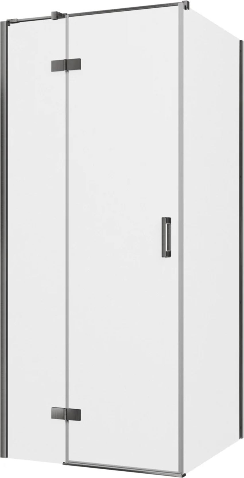 Kabina prysznicowa narożna lewa kwadratowa szkło przezroczyste profile gunmetal szczotkowany 90x90x200 cm IÖ Luvia