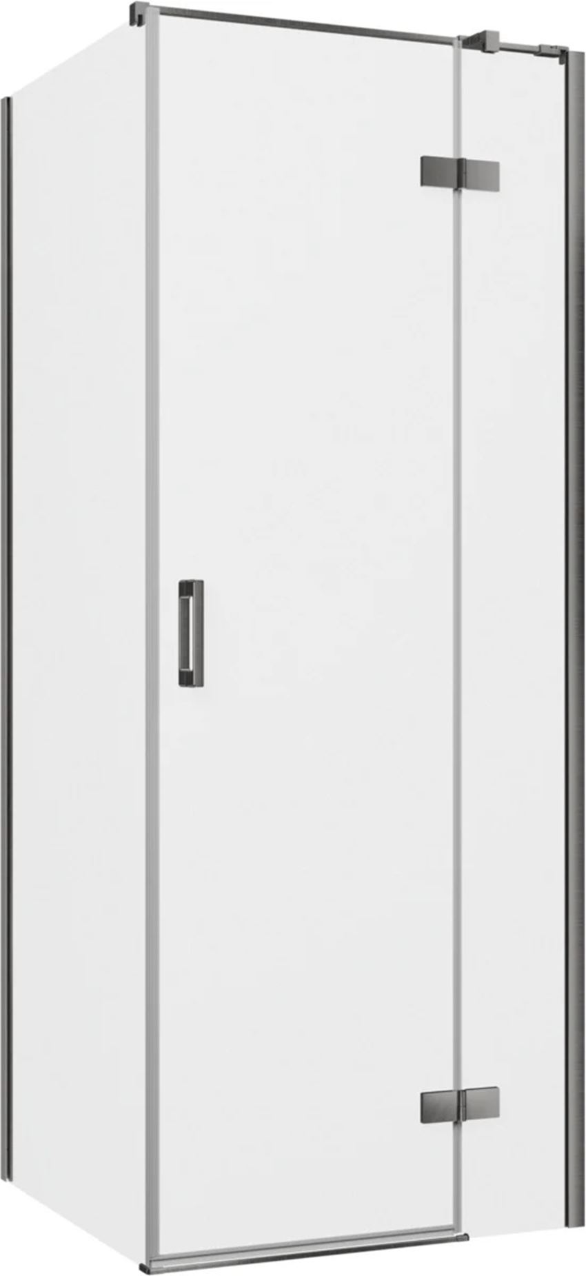 Kabina prysznicowa narożna prawa kwadratowa szkło przezroczyste profile gunmetal szczotkowany 80x80x200 cm Ö Luvia