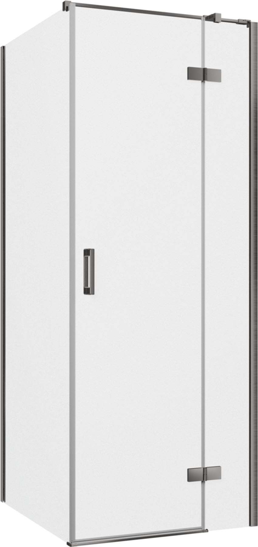 Kabina prysznicowa narożna prawa prostokątna szkło przezroczyste profile gunmetal szczotkowany 80x90x200 cm IÖ Luvia