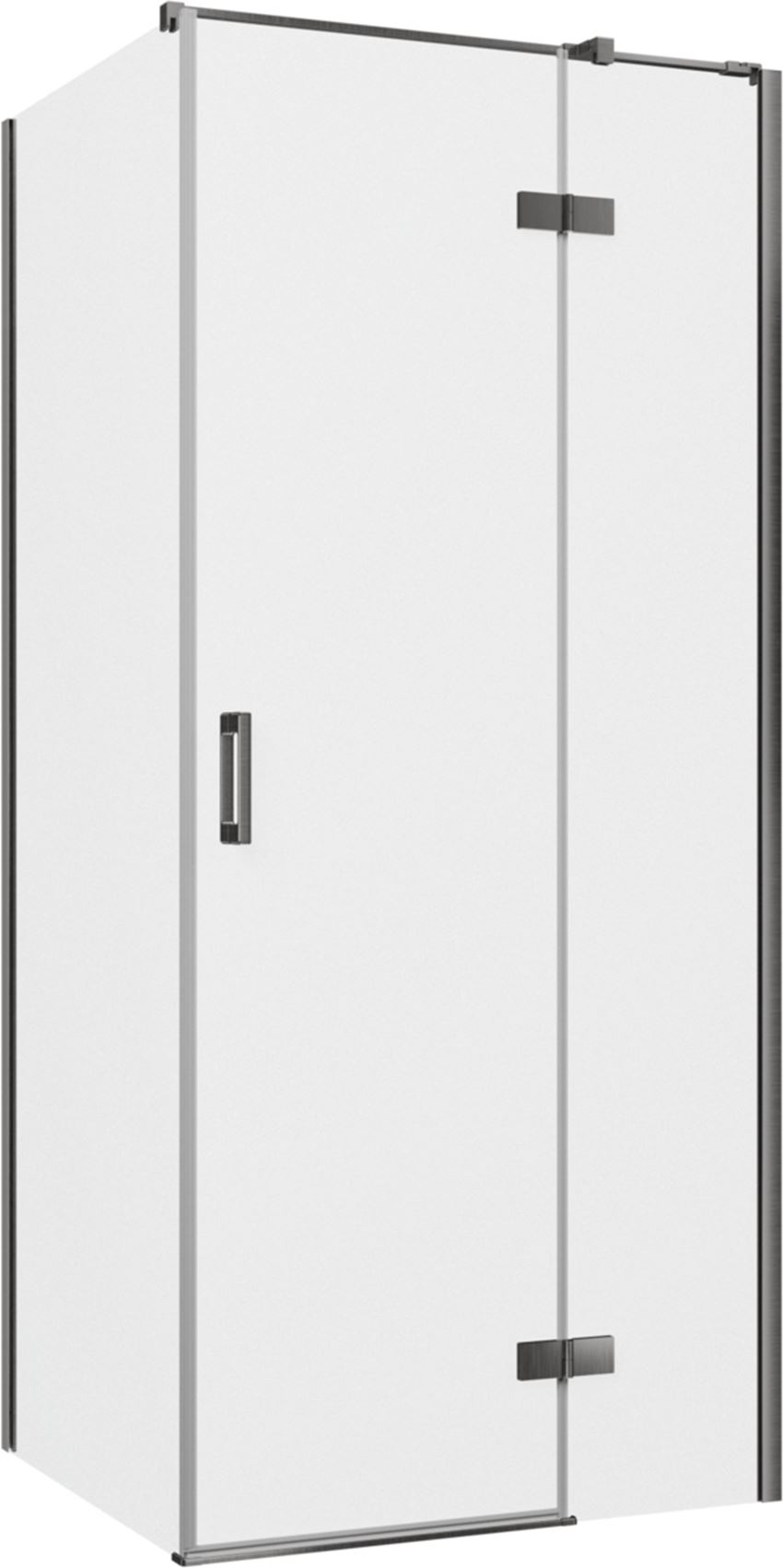 Kabina prysznicowa narożna prawa prostokątna szkło przezroczyste profile gunmetal szczotkowany 90x80x200 cm IÖ Luvia