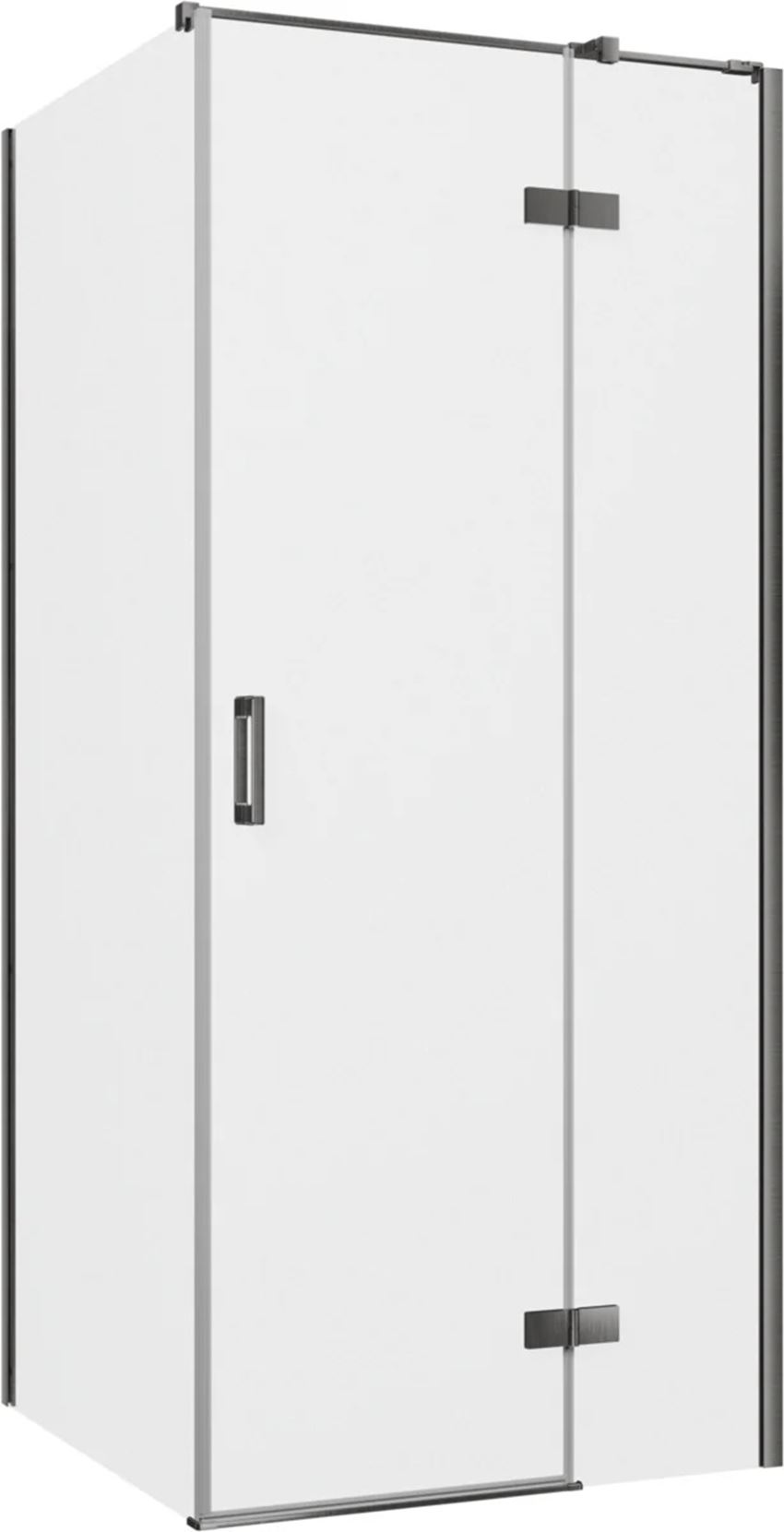 Kabina prysznicowa narożna prawa kwadratowa szkło przezroczyste profile gunmetal szczotkowany 90x90x200 cm IÖ Luvia