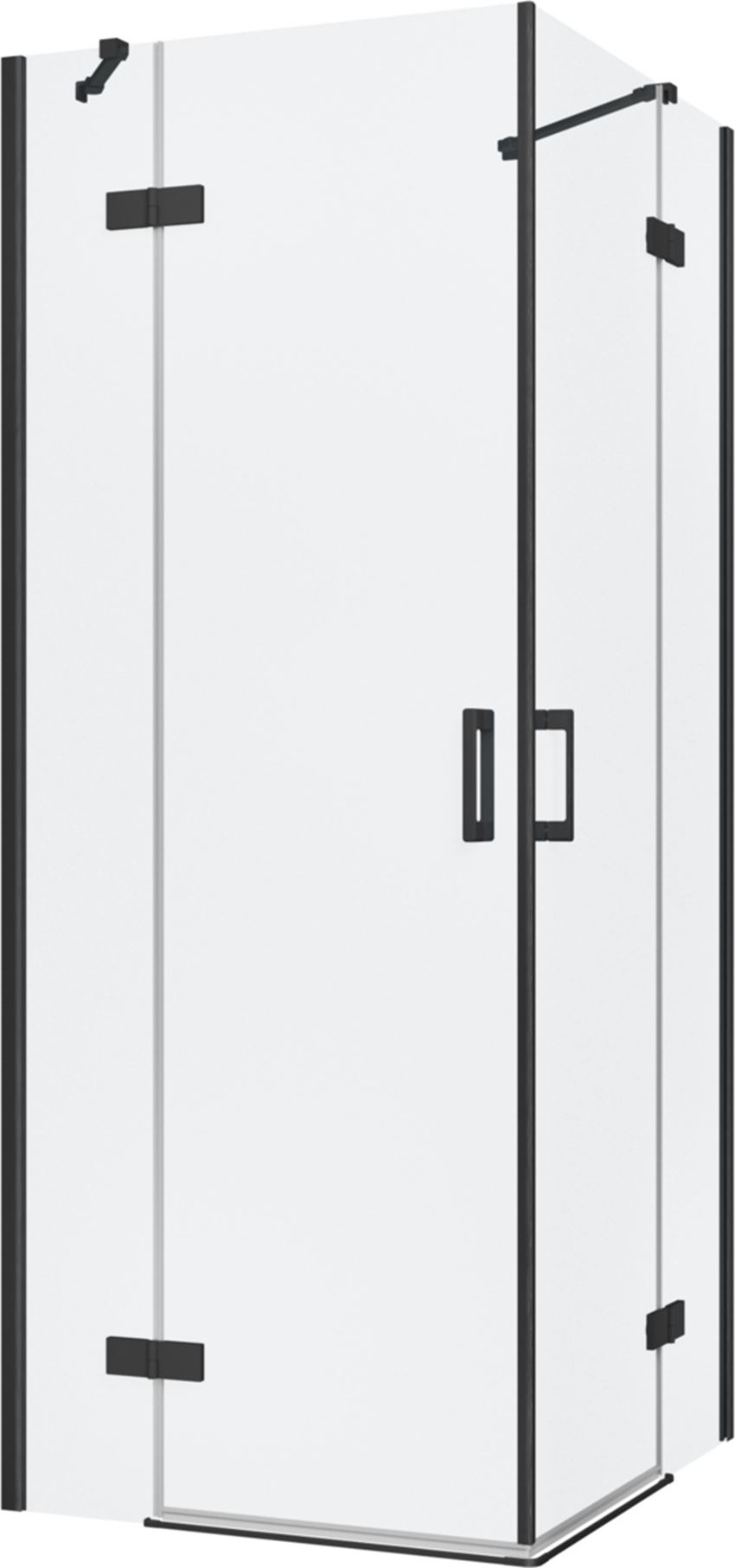 Kabina prysznicowa narożna prostokątna szkło przezroczyste profile czarny mat 80x90x200 cm IÖ Luvia