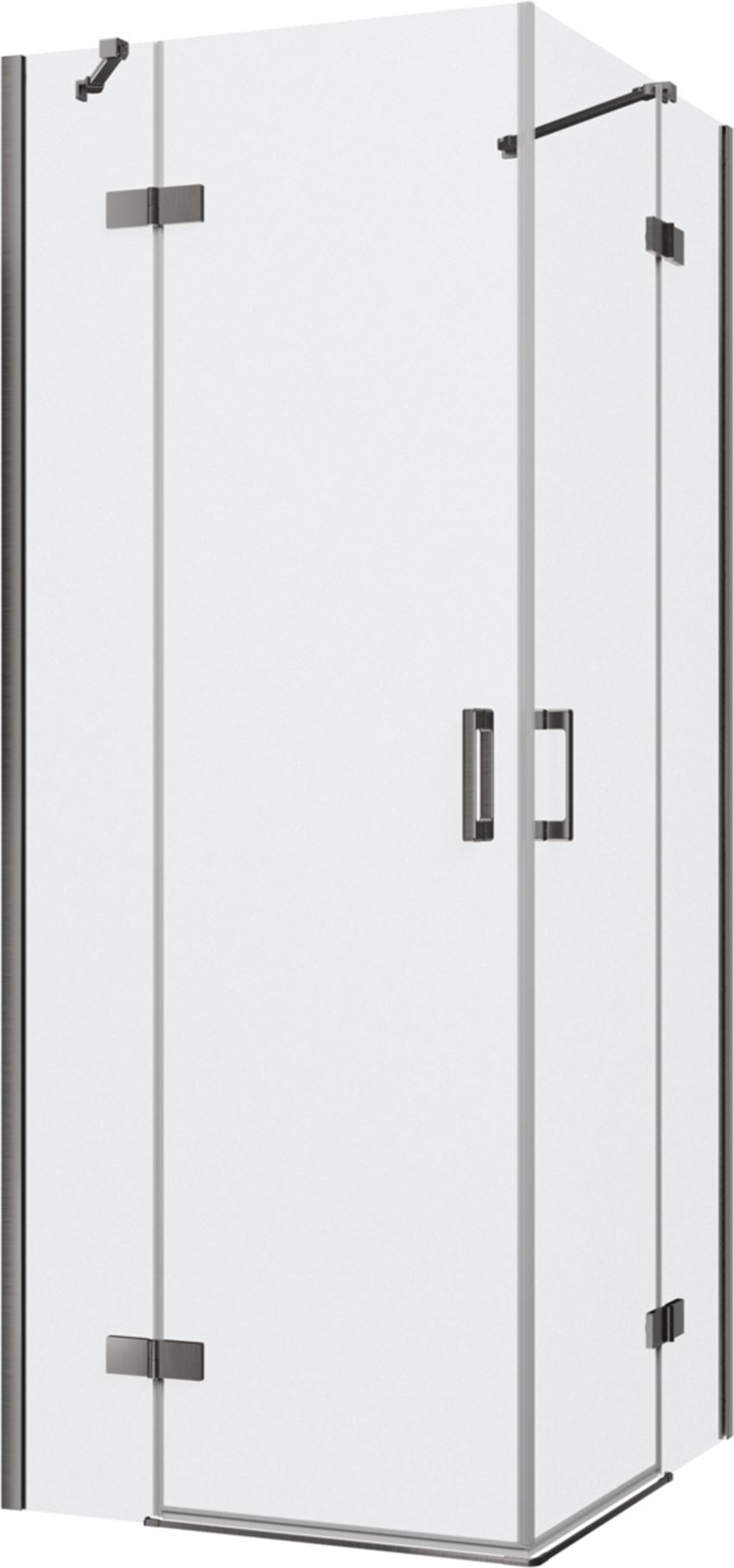 Kabina prysznicowa narożna prostokątna szkło przezroczyste profile gunmetal szczotkowany 80x90x200 cm IÖ Luvia