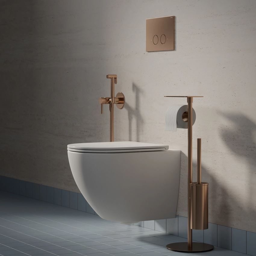 Strongframe stelaż podtynkowy do miski toaletowej + Steel-R45 przycisk spłukujący ze stali nierdzewnej miedź szczotkowana Omnires Flush Set