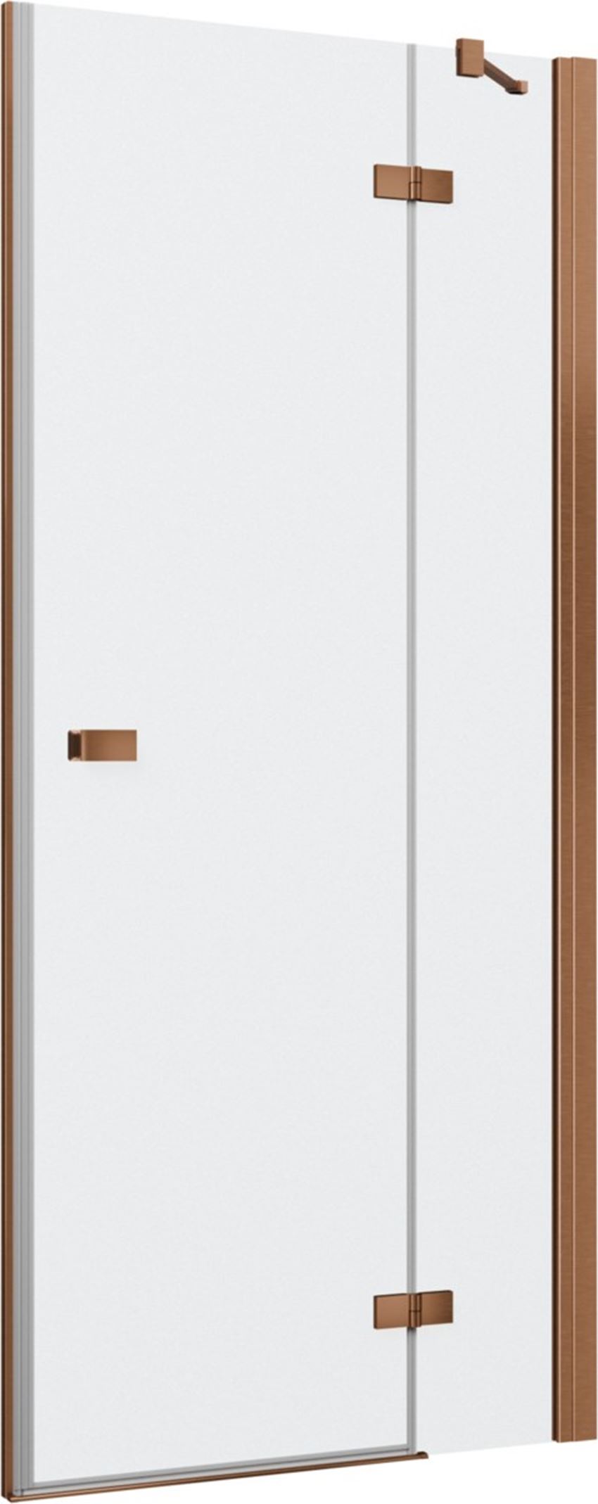 Drzwi prysznicowe jednoczęściowe prawe z elementem stałym w linii z profilem miedź szczotkowana IÖ Vera
