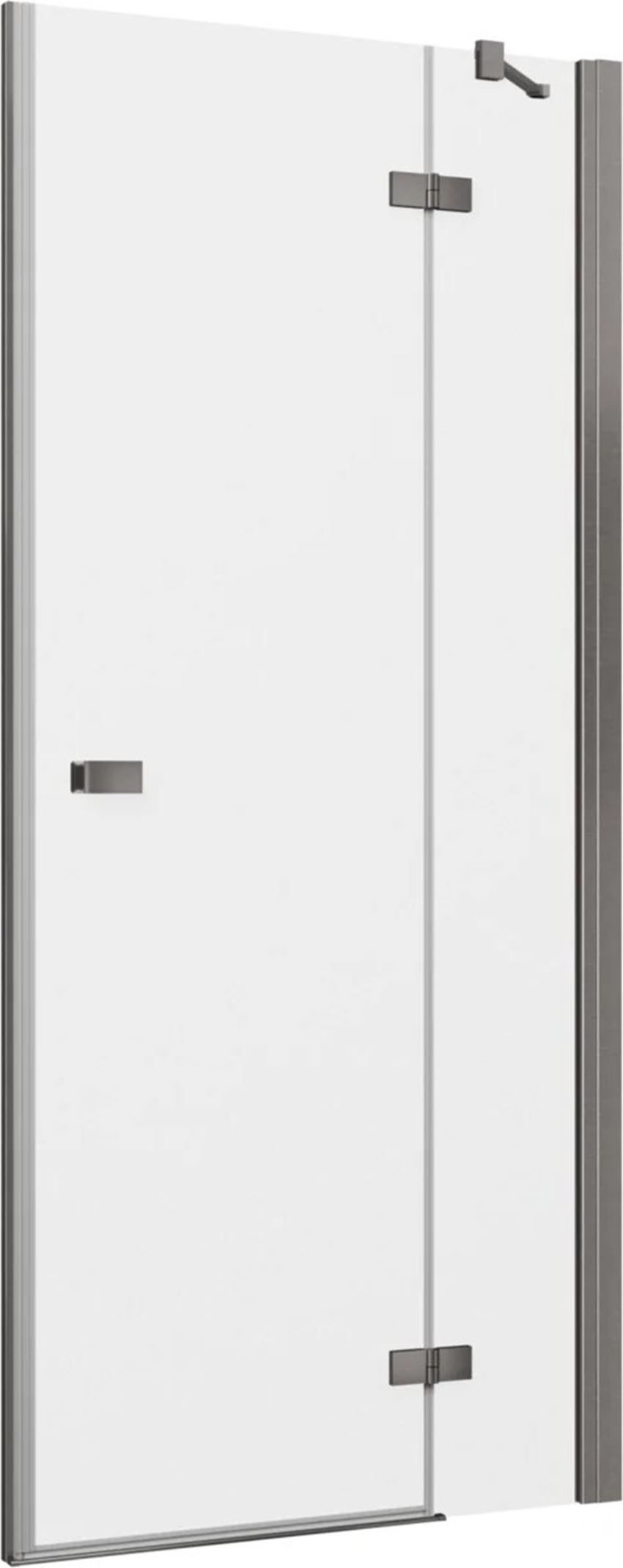 Drzwi prysznicowe jednoczęściowe prawe z elementem stałym w linii z profilem gun metal szczotkowany 80-120x200 cm IÖ Vera