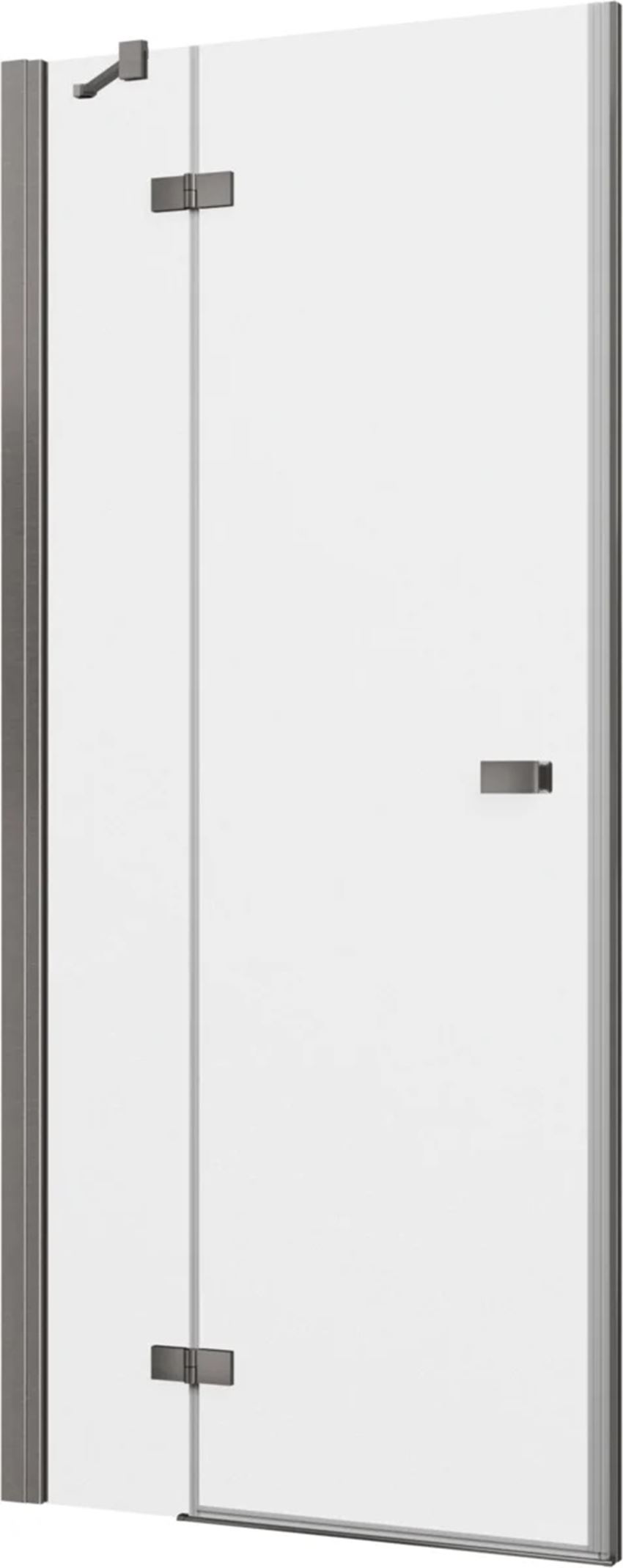 Drzwi prysznicowe jednoczęściowe lewe z elementem stałym w linii z profilem gun metal szczotkowany 80-120x200 cm IÖ Vera