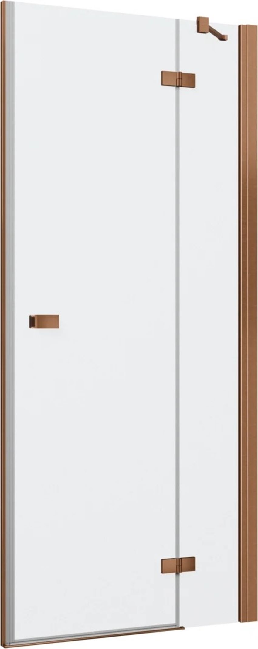 Drzwi prysznicowe jednoczęściowe prawe z elementem stałym w linii z profilem miedź szczotkowana 80-120x200 cm IÖ Vera