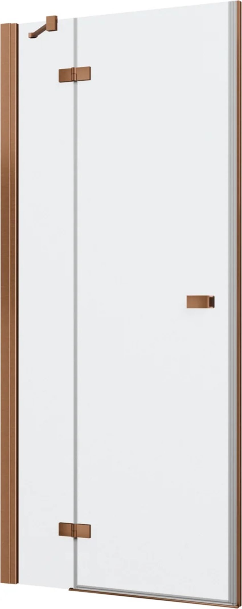 Drzwi prysznicowe jednoczęściowe lewe z elementem stałym w linii z profilem miedź szczotkowana 80-120x200 cm IÖ Vera