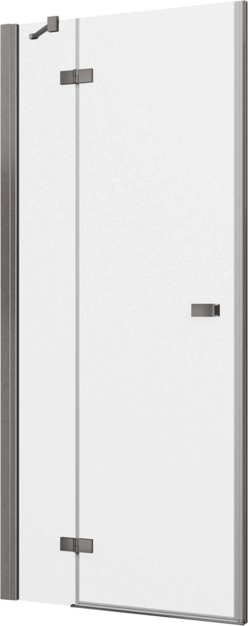 Drzwi prysznicowe jednoczęściowe lewe z elementem stałym w linii z profilem gun metal szczotkowany 80x200 cm IÖ Vera