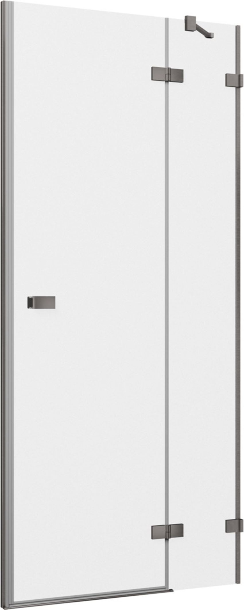 Drzwi prysznicowe jednoczęściowe prawe z elementem stałym w linii bez profilu gun metal szczotkowany IÖ Vera