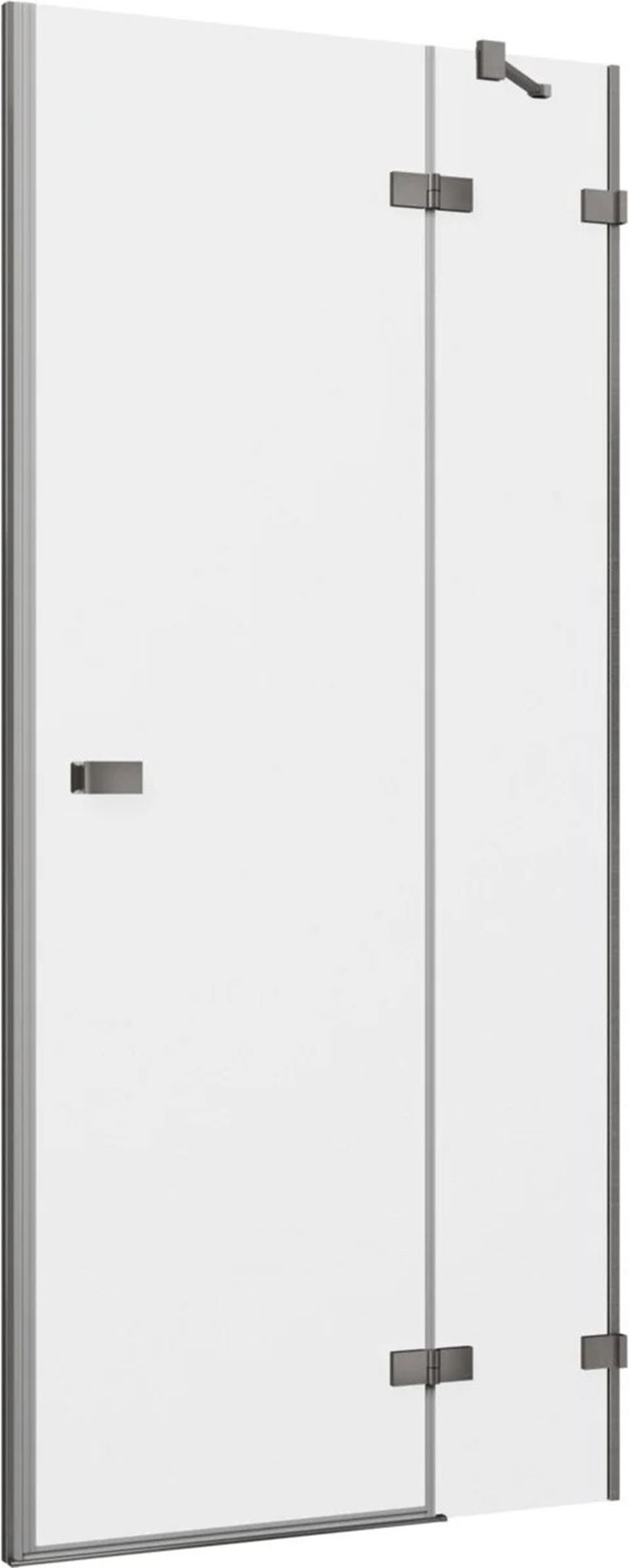 Drzwi prysznicowe jednoczęściowe prawe z elementem stałym w linii bez profilu gun metal szczotkowany 80-120x200 cm IÖ Vera