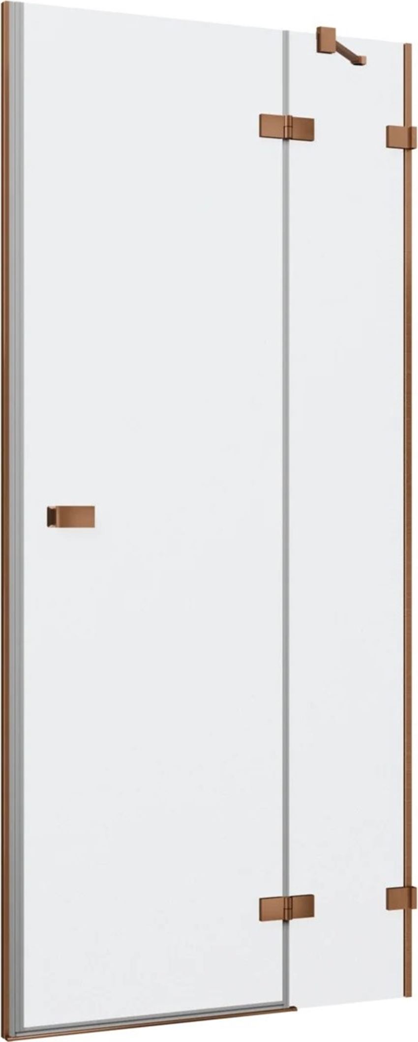 Drzwi prysznicowe jednoczęściowe prawe z elementem stałym w linii bez profilu miedź szczotkowana 80-120x200 cm IÖ Vera