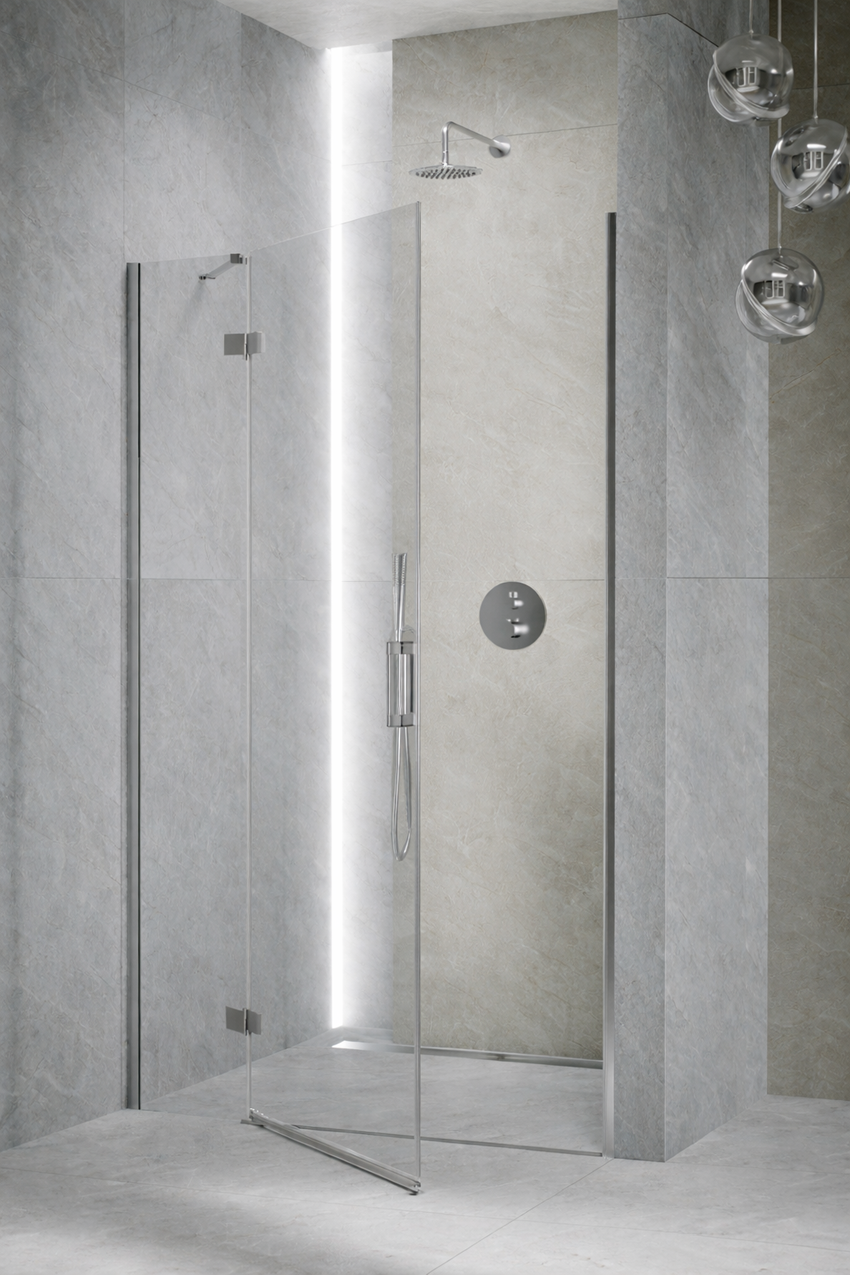 Drzwi prysznicowe jednoczęściowe lewe z elementem stałym w linii chrom połysk IÖ Luvia