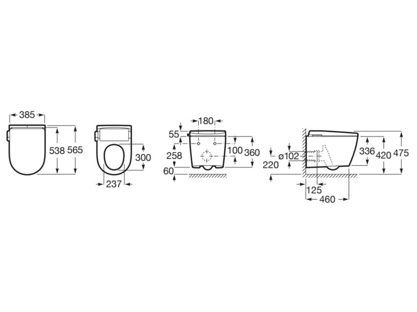 Miska WC podwieszana ze zintegrowanym zbiornikiem In-Tank® zasilanie 230V z deską 56,5 cm biała Roca Avant rysunek