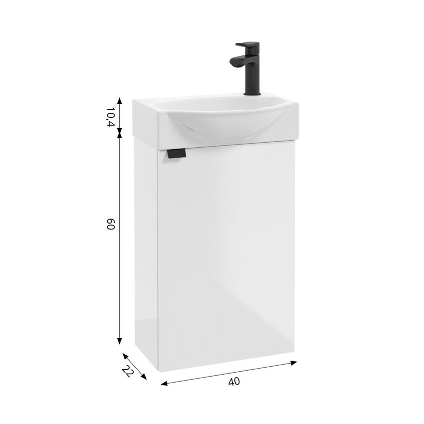 Szafka z umywalką 40 cm lakier biały połysk/biały laminat Defra Campo