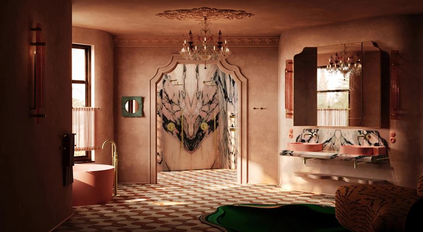 Terakotowa łazienka z kabiną walk-in