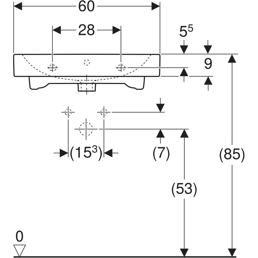 Umywalka nablatowa Geberit iCon 124060000 rys techniczny