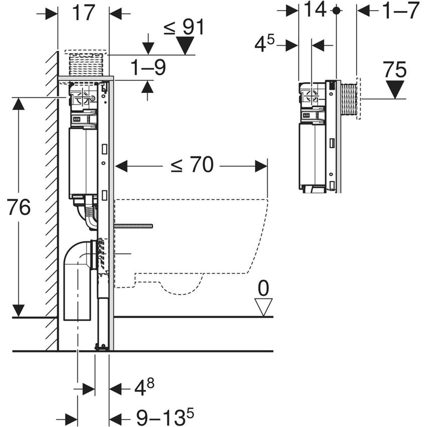 Stelaż podtynkowy do wiszących misek WC 82 cm ze spłuczką podtynkową Omega 12 cm Geberit Duofix
