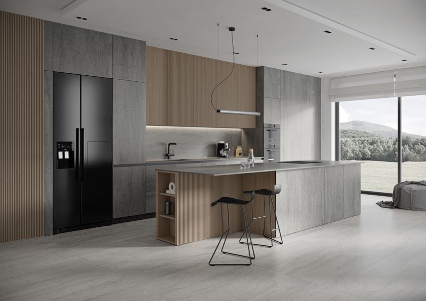 Kuchnia z wyspą w szarym kamieniu