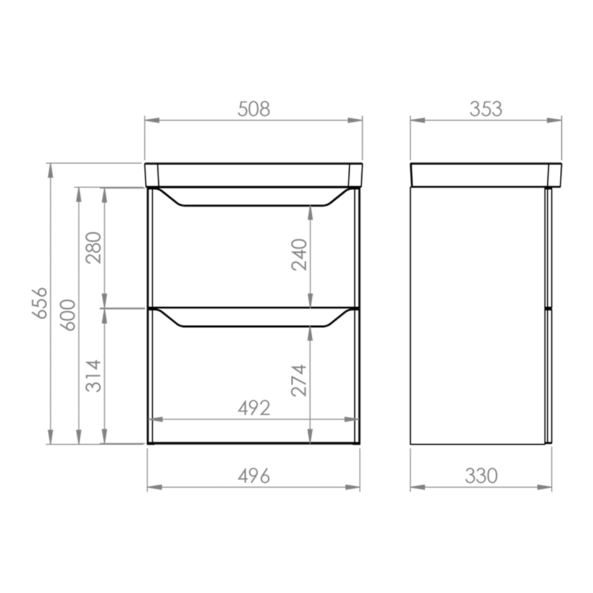 Szafka z umywalką 50 cm Elita Helo Compact 50 2S rysunek