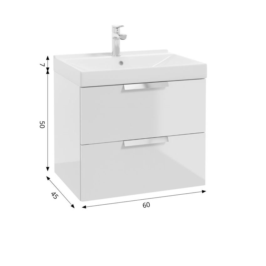 Szafka podumywalkowa bez uchwytów i umywalki 60 cm lakier biały połysk Defra Faro D60