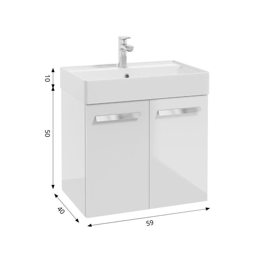 Szafka podumywalkowa bez uchwytów i umywalki 60 cm lakier biały połysk Defra Faro