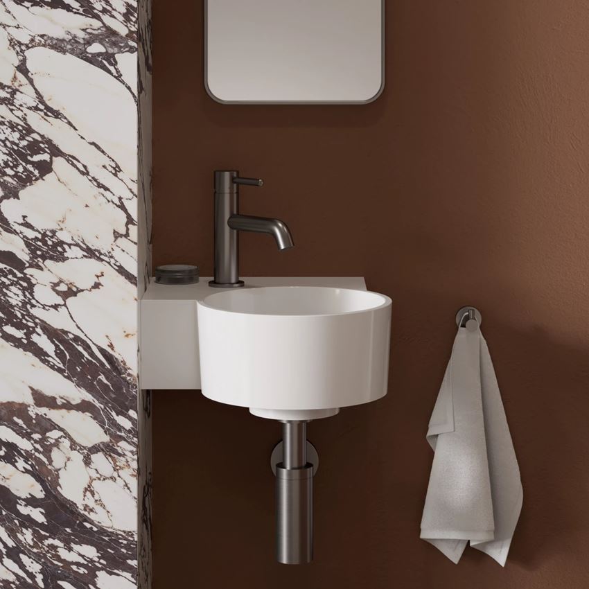 Umywalka nablatowa/wisząca - lewa 33x34 cm biały połysk Omnires Ovo