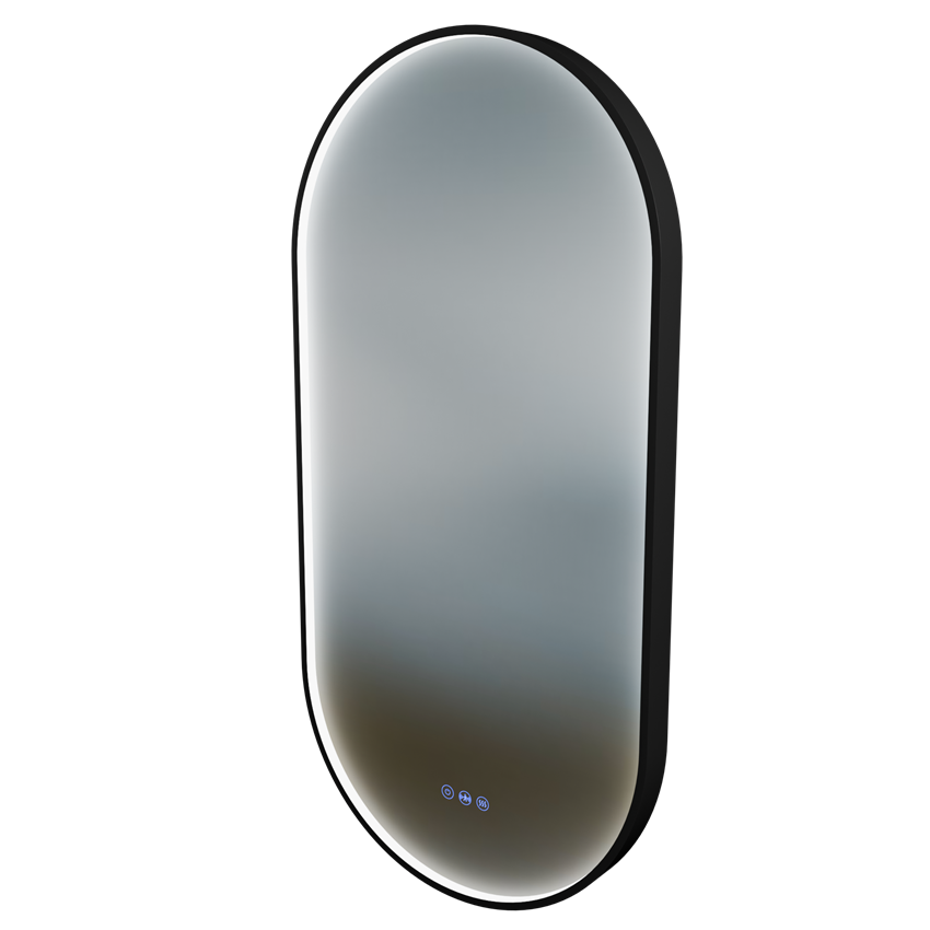 Lustro owalne z podświetleniem led 50x100 cm rama aluminiowa czarny mat IÖ Melo New Oval