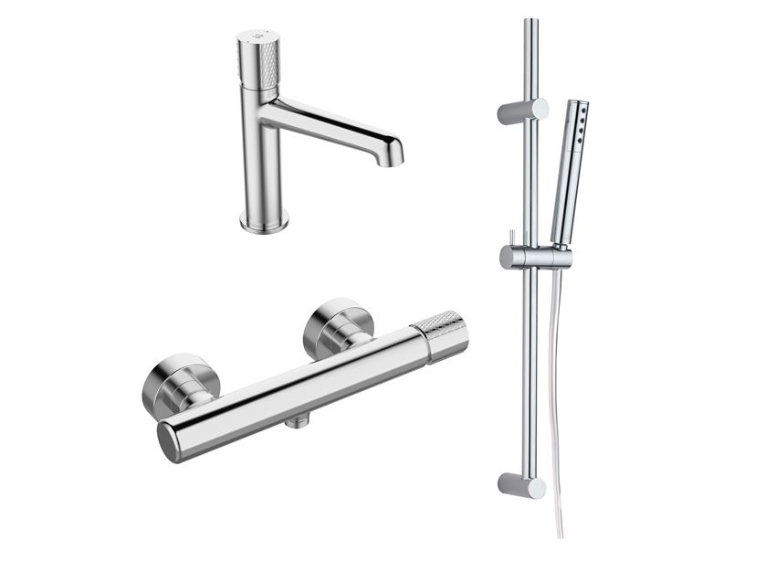 Komplet baterii 3w1 umywalkowa + prysznicowa + natrysk przesuwny chrom IÖ Vida