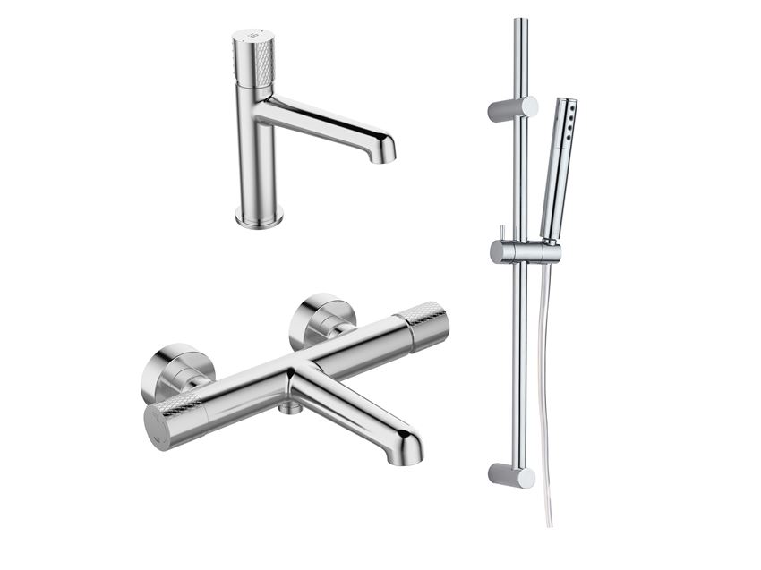 Komplet baterii 3w1 umywalkowa + wannowa + natrysk przesuwny chrom IÖ Vida 3w1