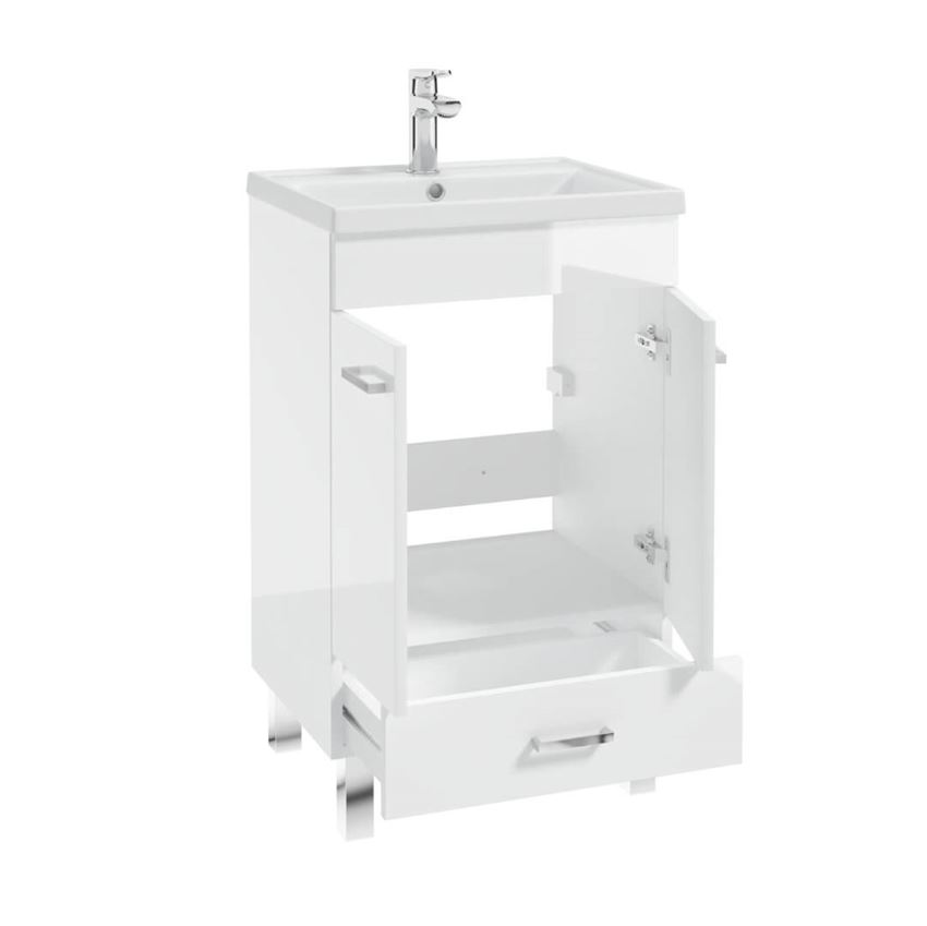 Szafka z umywalką bez baterii 50 cm lakier biały połysk Defra Mea