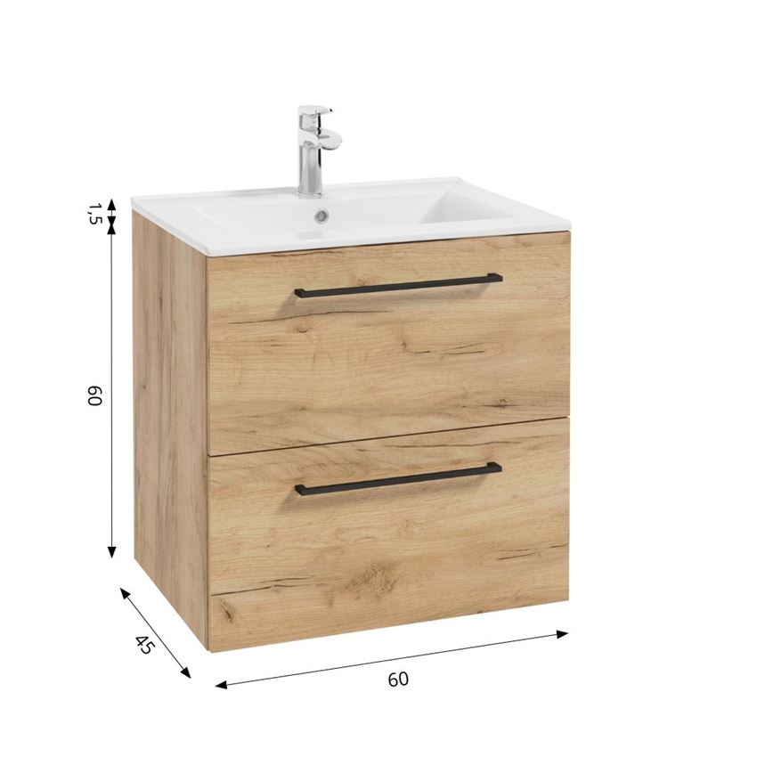 Szafka podumywalkowa bez uchwytów i umywalki 60 cm dekor dąb złoty Defra Metro System