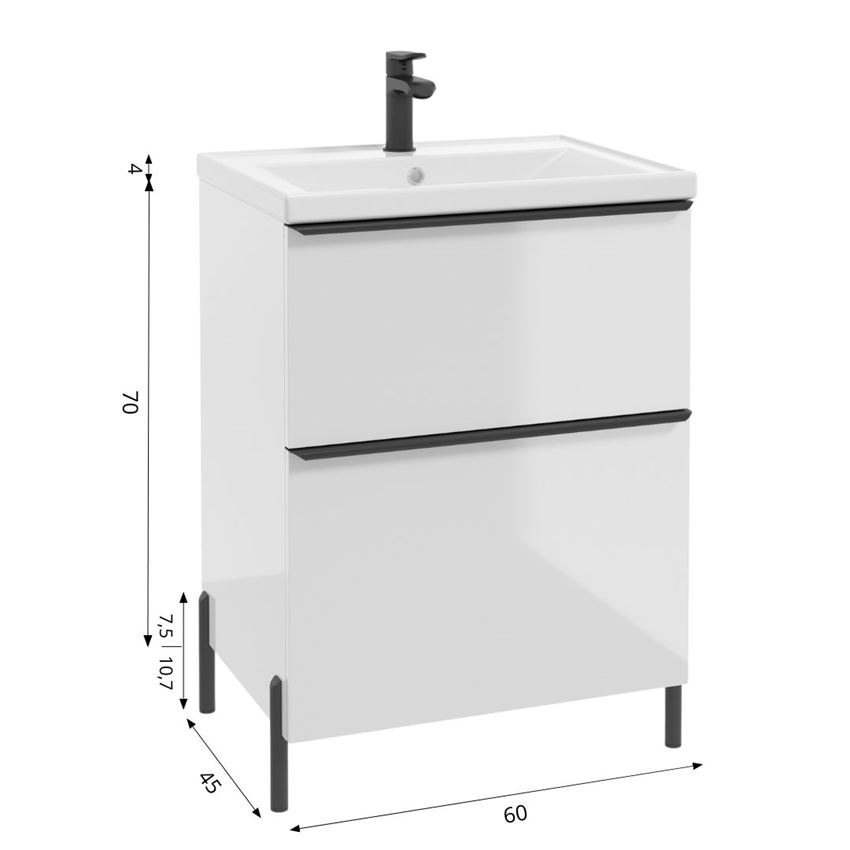 Szafka podumywalkowa 60 cm lakier biały połysk Defra Nino rysunek