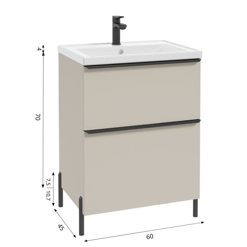 Szafka podumywalkowa bez uchwytów nóżek i umywalki 60 cm lakier kaszmir mat Defra Nino