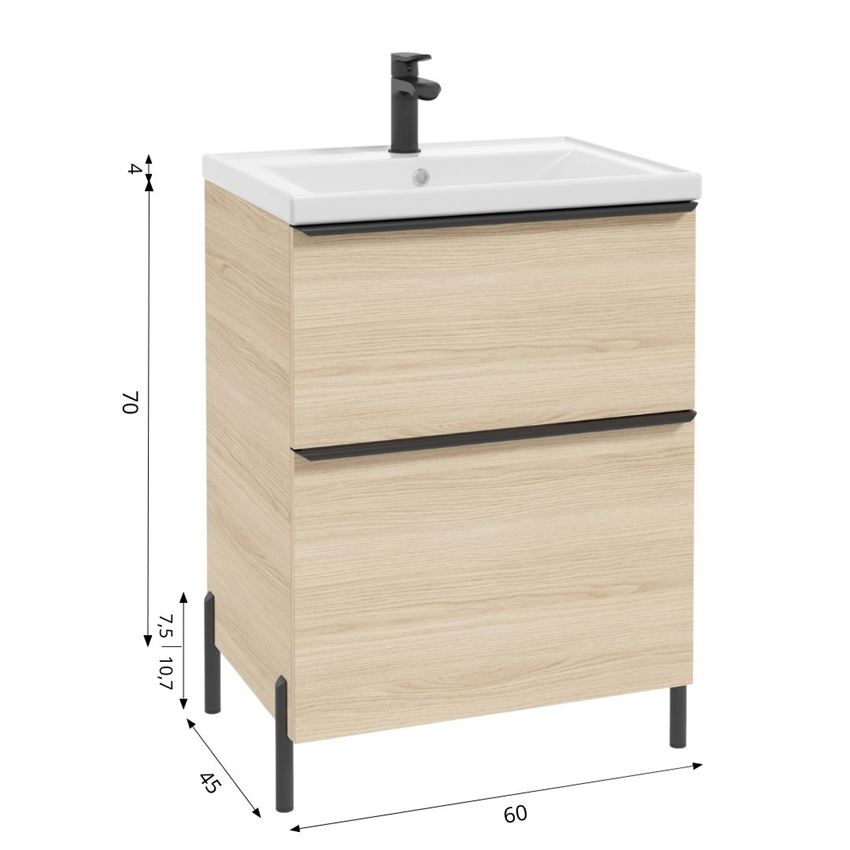 Szafka podumywalkowa bez uchwytów nóżek i umywalki 60 cm dekor dąb vicenza jasny Defra Nino