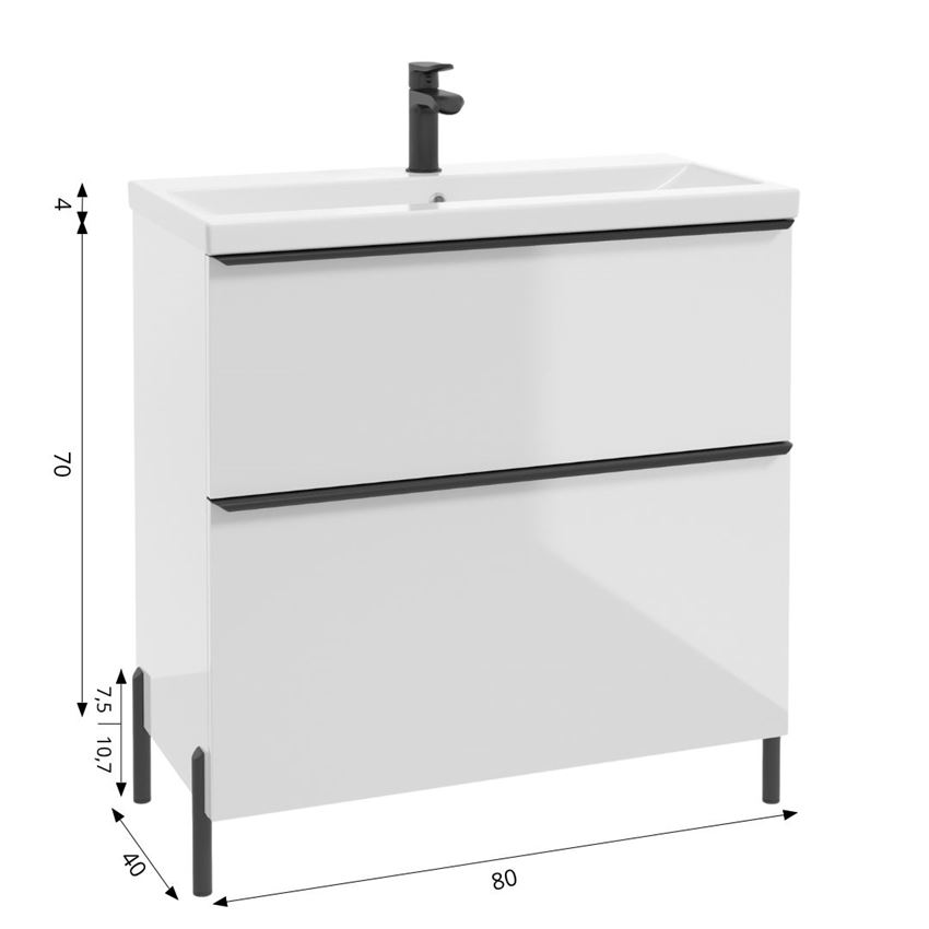 Szafka podumywalkowa 80 cm lakier biały połysk Defra Nino rysunek