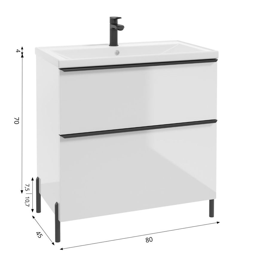 Szafka podumywalkowa bez uchwytów nóżek i umywalki 80 cm lakier biały połysk Defra Nino