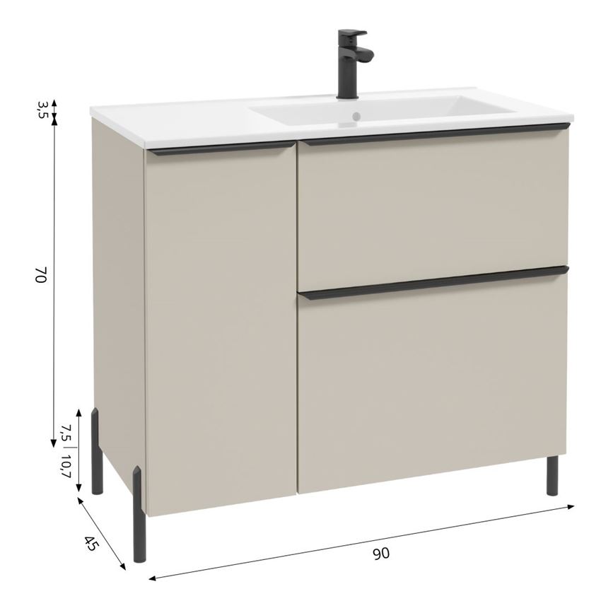 Szafka podumywalkowa prawa 90 cm lakier kaszmir mat Defra Nino rysunek