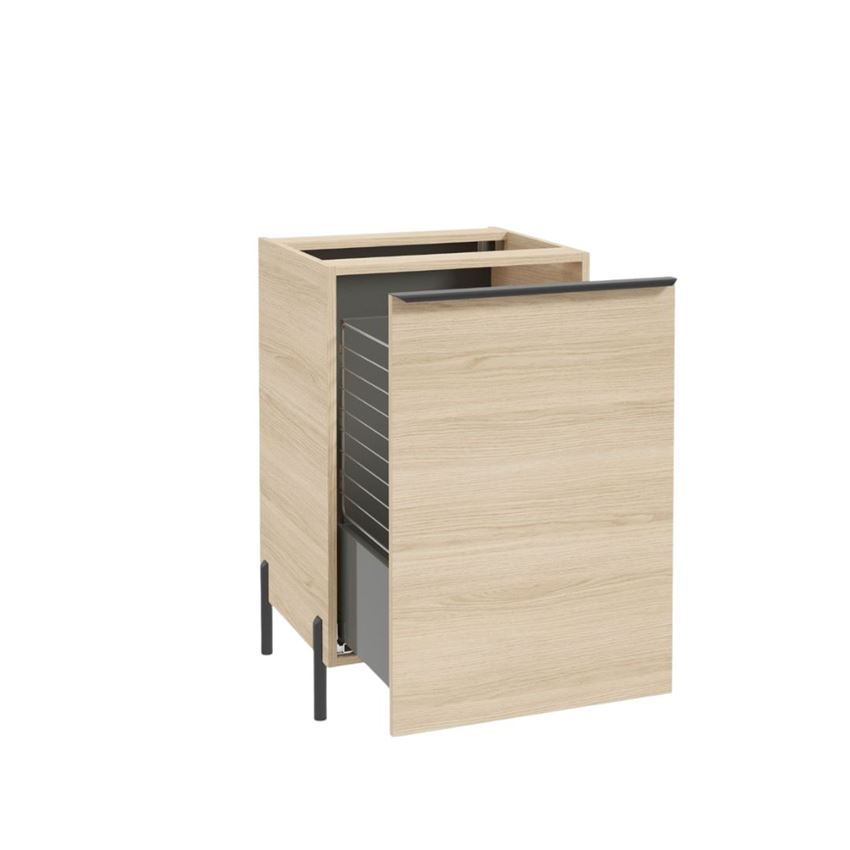 Szafka pod blat z koszem bez uchwytów i nóżek 50 cm dekor dąb vicenza jasny Defra Nino