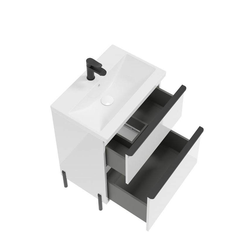 Szafka podumywalkowa bez uchwytów nóżek i umywalki 60 cm lakier biały połysk Defra Nino D60