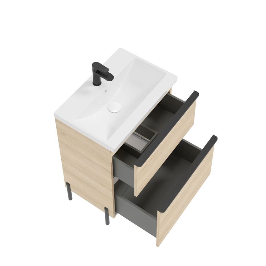 Szafka podumywalkowa bez uchwytów nóżek i umywalki 60 cm dekor dąb vicenza jasny Defra Nino