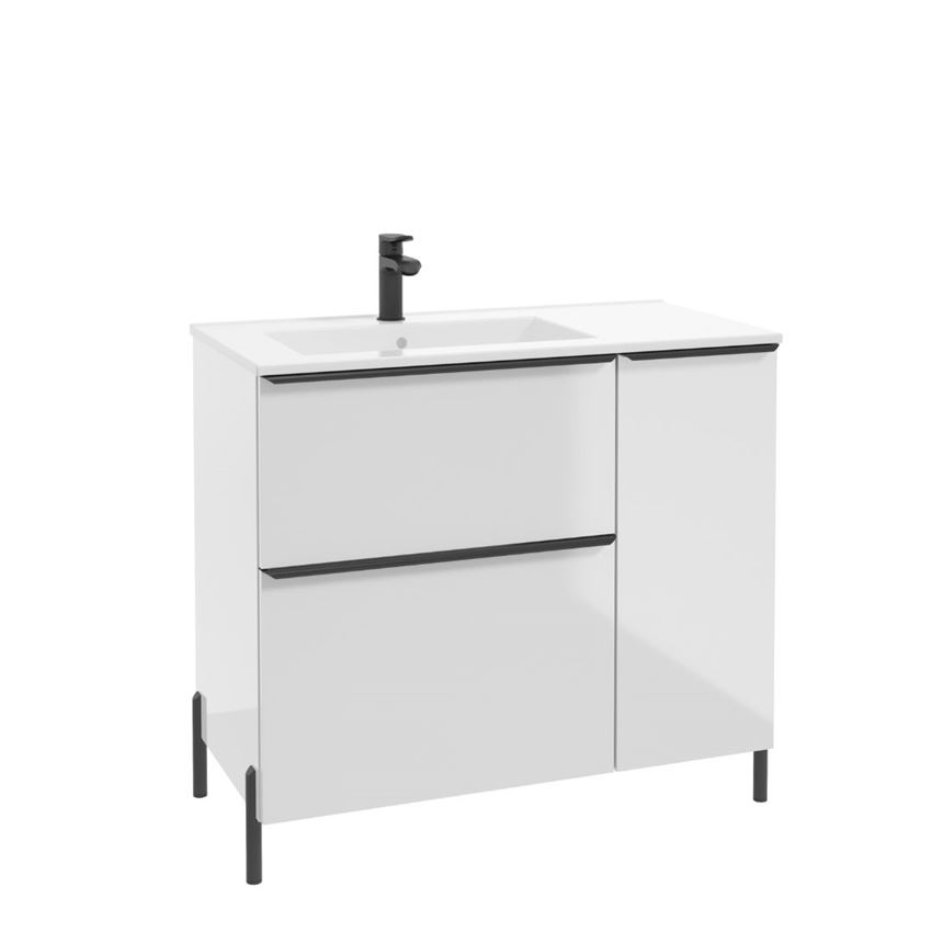 Szafka podumywalkowa lewa bez uchwytów nóżek i umywalki 90 cm lakier biały połysk Defra Nino